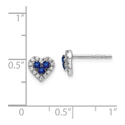 14K White Gold 1/7 ct tw 1.9mm Round Sapphire & Diamond Halo Heart Stud Earrings – view 4