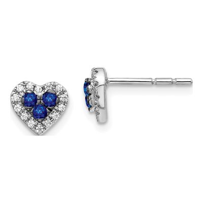 14K White Gold 1/7 ct tw 1.9mm Round Sapphire & Diamond Halo Heart Stud Earrings