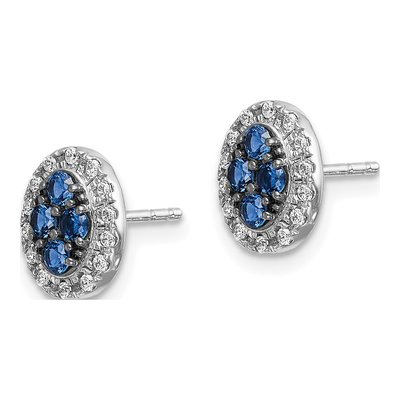 14K White Gold 1/7 ct tw 2.1mm Round Sapphire & Diamond Halo Stud Earrings – view 2