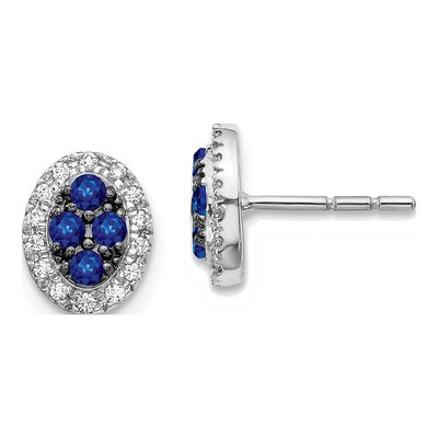14K White Gold 1/7 ct tw 2.1mm Round Sapphire & Diamond Halo Stud Earrings