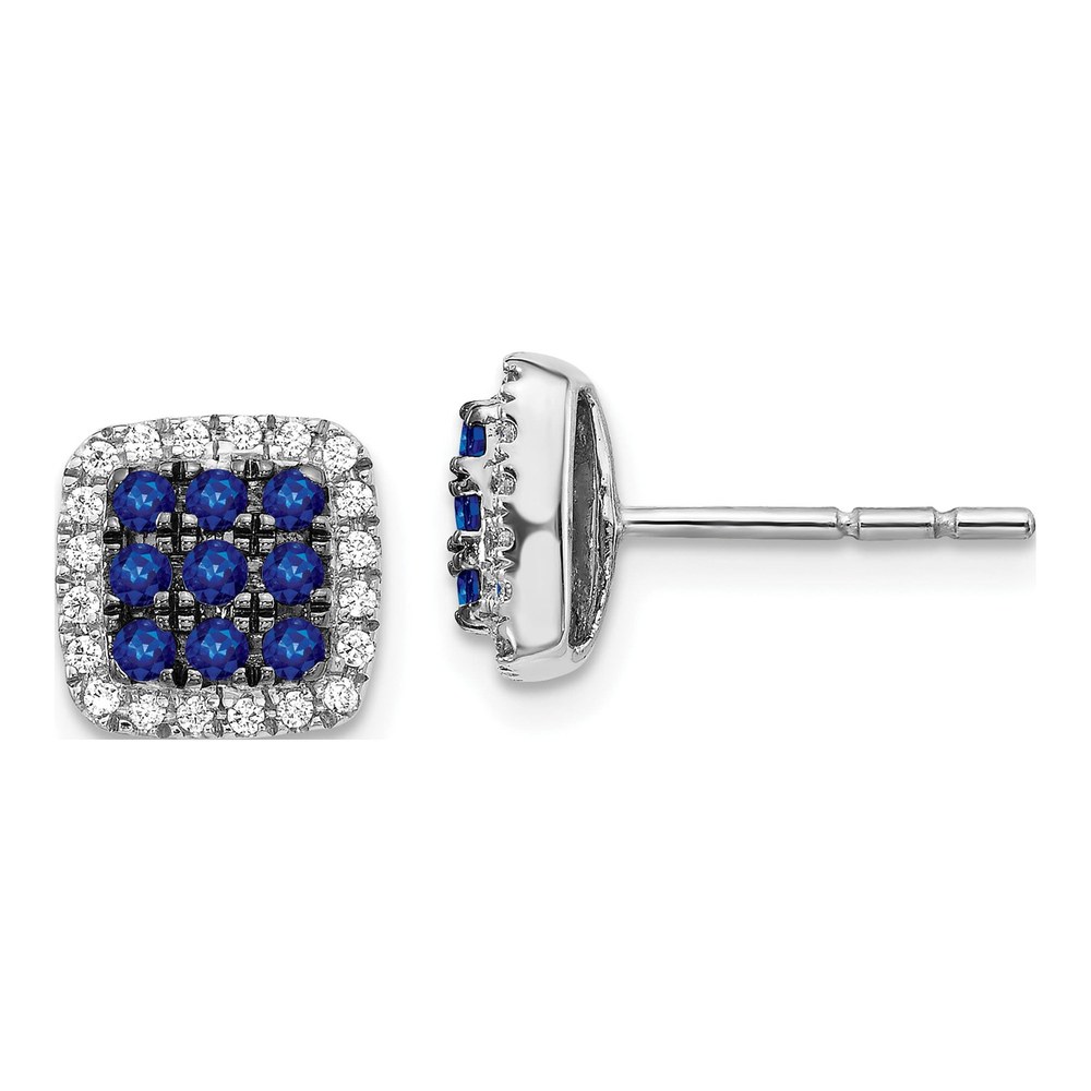 14K White Gold Sapphire & Diamond Halo Post Earrings
