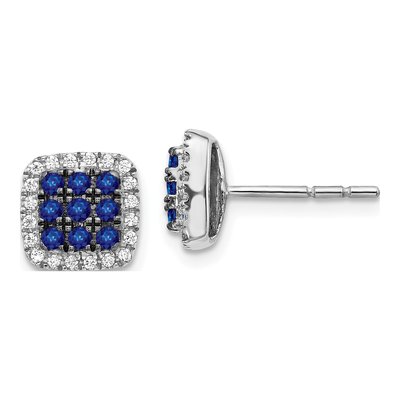 14K White Gold 1/5 ct tw 1.9mm Round Sapphire & Diamond Halo Stud Earrings