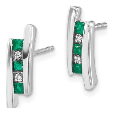 14K White Gold Emerald & Diamond Princess Dangle Earrings – view 2