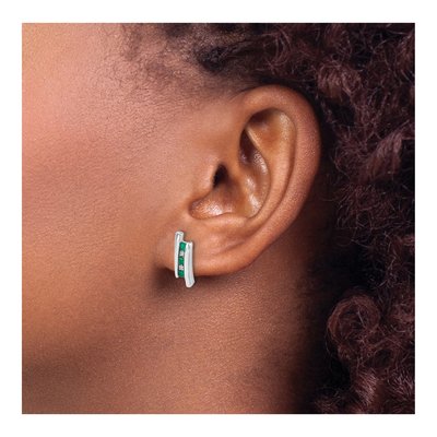 14K White Gold Emerald & Diamond Princess Dangle Earrings – view 3