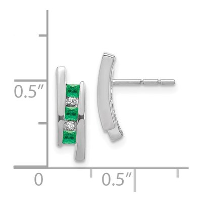 14K White Gold Emerald & Diamond Princess Dangle Earrings – view 4