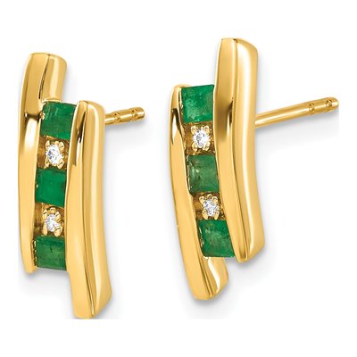 14K Yellow Gold Emerald & Diamond Princess Dangle Earrings – view 3