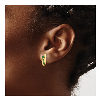14K Yellow Gold Emerald & Diamond Princess Dangle Earrings – view 4