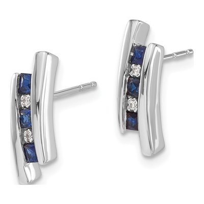 14K White Gold Princess Sapphire & Diamond Earrings – view 2