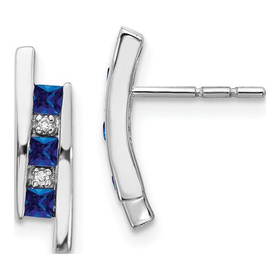 14K White Gold Sapphire & Diamond Princess Dangle Earrings