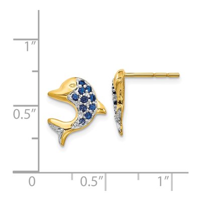 14K Yellow Gold 1.3mm Round Sapphire & Diamond Dolphin Stud Earrings – view 5