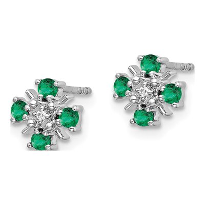 14K White Gold 2mm Round Emerald & Diamond Button Stud Earrings – view 3