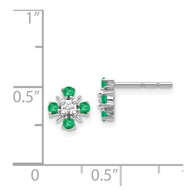 14K White Gold 2mm Round Emerald & Diamond Button Stud Earrings – view 5