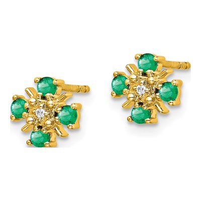 14K Yellow Gold 2mm Round Emerald & Diamond Stud Earrings – view 3
