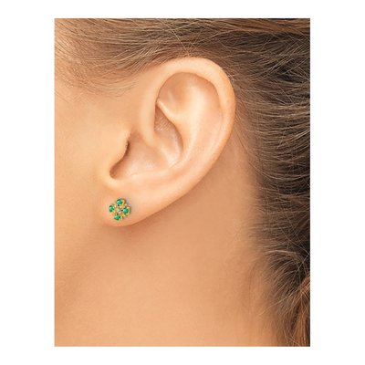 14K Yellow Gold 2mm Round Emerald & Diamond Stud Earrings – view 4