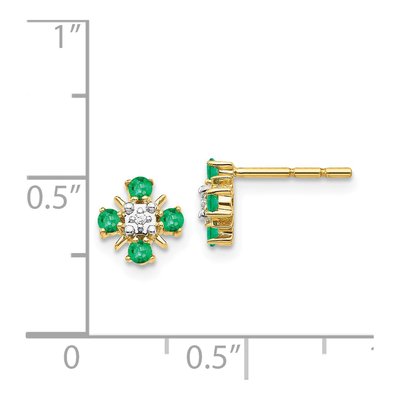 14K Yellow Gold 2mm Round Emerald & Diamond Stud Earrings – view 5