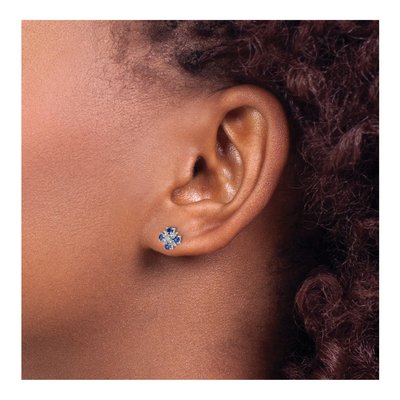 14K White Gold 2mm Round Sapphire & Diamond Stud Earrings – view 4