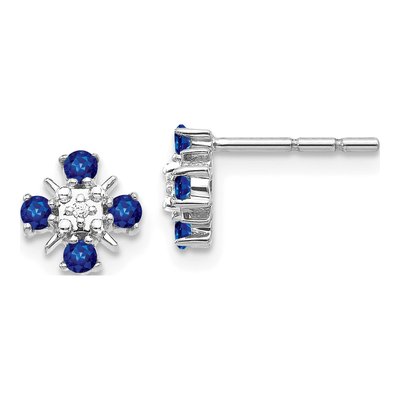 14K White Gold 2mm Round Sapphire & Diamond Stud Earrings