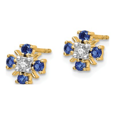 14K Yellow Gold 2mm Round Sapphire & Diamond Stud Earrings – view 3