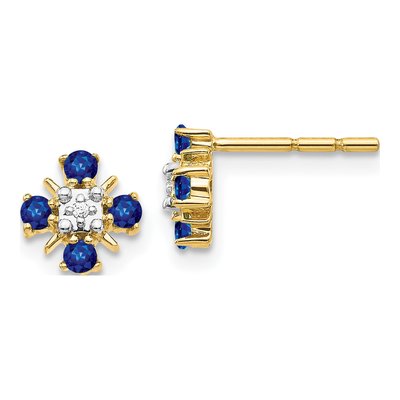 14K Yellow Gold 2mm Round Sapphire & Diamond Stud Earrings