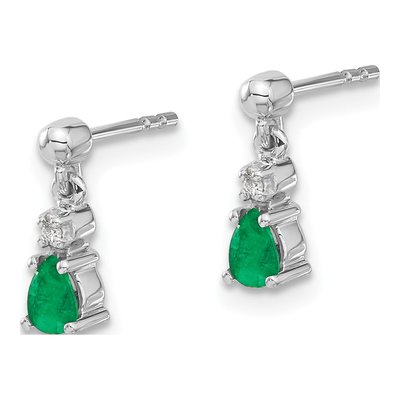 14K White Gold Emerald & Diamond Pear Dangle Earrings – view 3