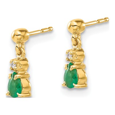 14K Yellow Gold Emerald & Diamond Pear Dangle Earrings – view 2