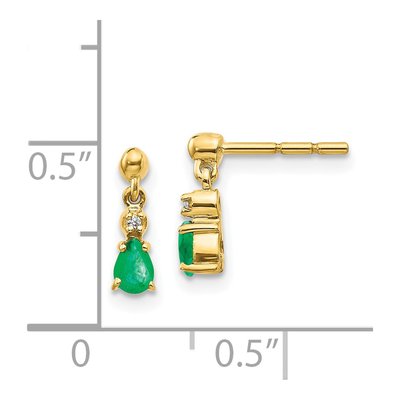 14K Yellow Gold Emerald & Diamond Pear Dangle Earrings – view 4