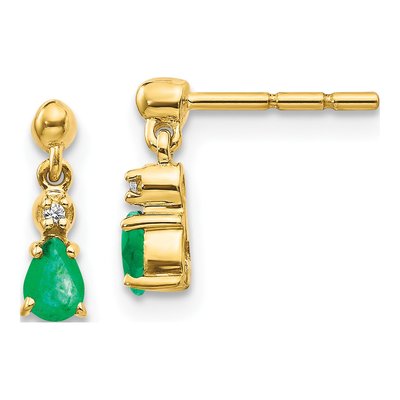 14K Yellow Gold Emerald & Diamond Pear Dangle Earrings