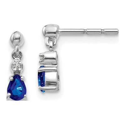 14K White Gold Sapphire & Diamond Pear Dangle Earrings