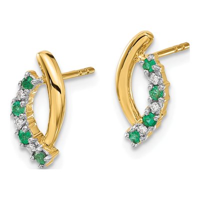 14K Yellow Gold Emerald & Diamond Dangle Earrings – view 3