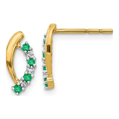 14K Yellow Gold Emerald & Diamond Dangle Earrings