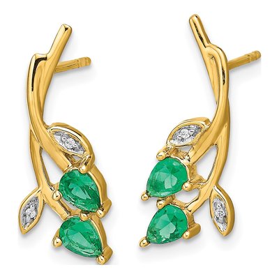 10K Yellow Gold Emerald & Diamond Pear Dangle Earrings – view 3