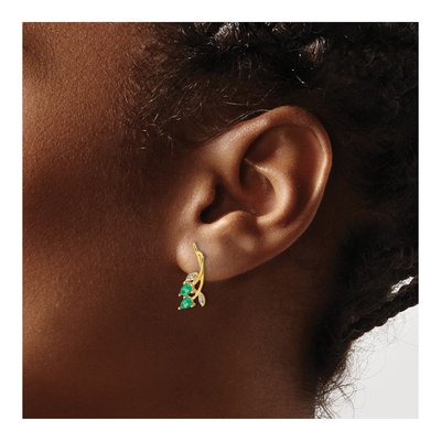 10K Yellow Gold Emerald & Diamond Pear Dangle Earrings – view 4