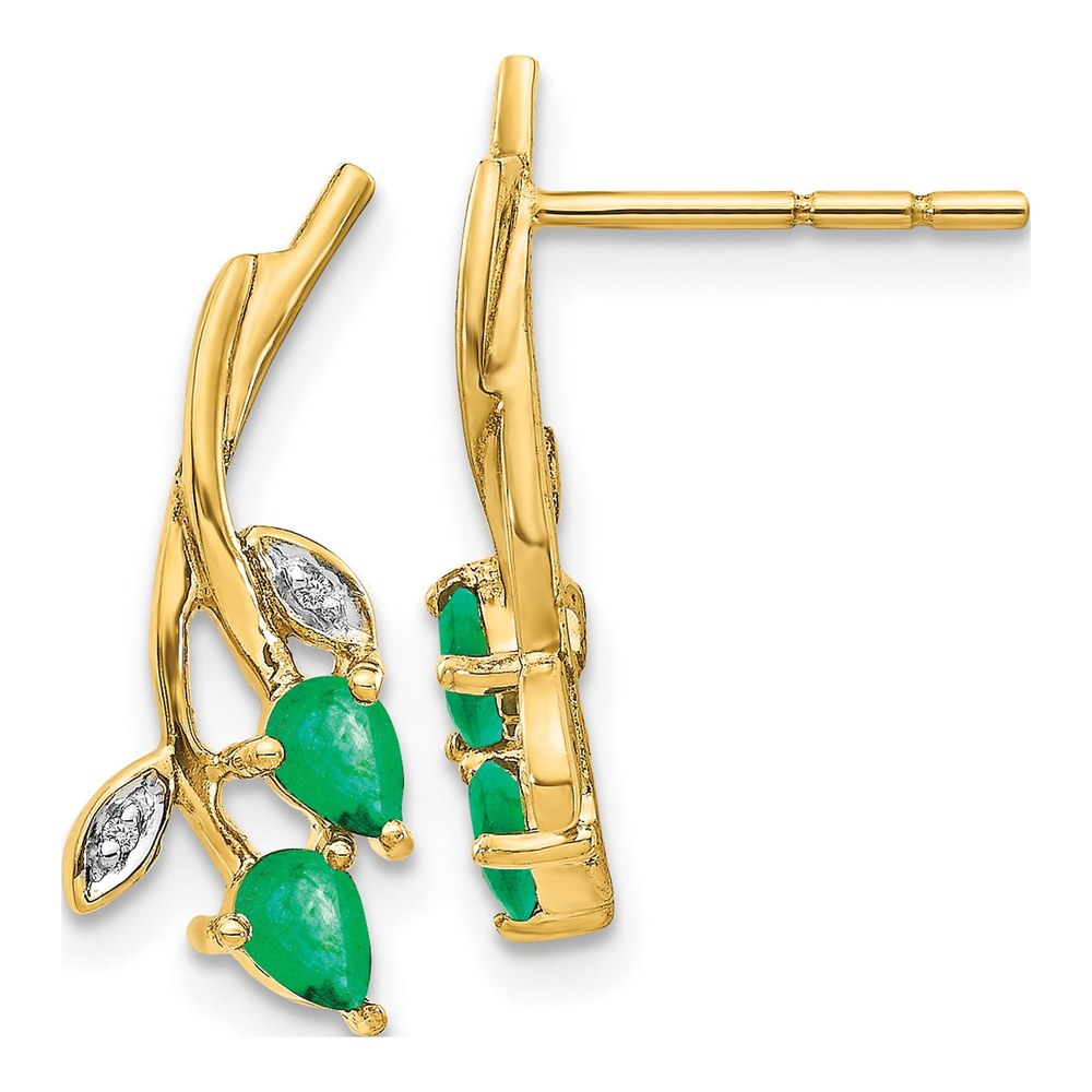 10K Yellow Gold Emerald & Diamond Pear Dangle Earrings