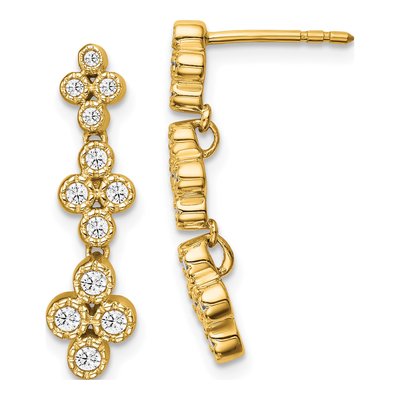 14K Yellow Gold 3/8 ct tw Lab-Grown Diamond Floral Bloom Dangle Earrings