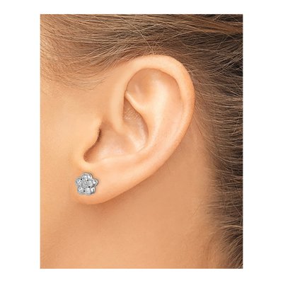 14K White Gold 1/2 ct tw 2.3mm Round Lab-Grown Diamond Floral Stud Earrings – view 4