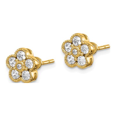 14K Yellow Gold Lab Grown Diamond Floral Earrings – view 3
