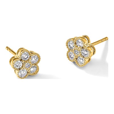 14K Yellow Gold Lab Grown Diamond Floral Earrings – view 8