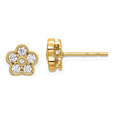 14K Yellow Gold 1/2 ct tw 2.3mm Round Lab-Grown Diamond Floral Stud Earrings