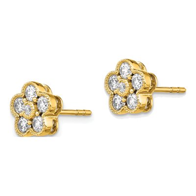 14K Yellow Gold 3/4 ct tw 2.6mm Round Lab-Grown Diamond Floral Stud Earrings – view 3
