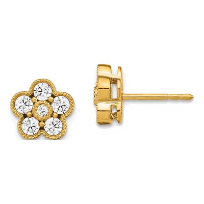 14K Yellow Gold 3/4 ct tw 2.6mm Round Lab-Grown Diamond Floral Stud Earrings