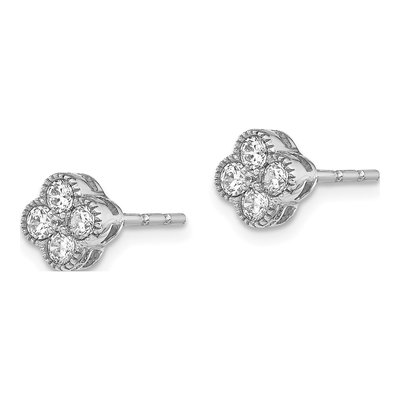 14K White Gold 1/2 ct tw 2.4mm Round Lab-Grown Diamond Floral Stud Earrings – view 3