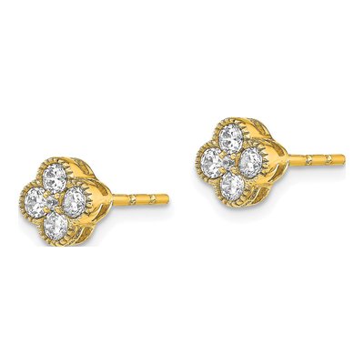 14K Yellow Gold 1/2 ct tw 2.4mm Round Lab-Grown Diamond Floral Stud Earrings – view 3