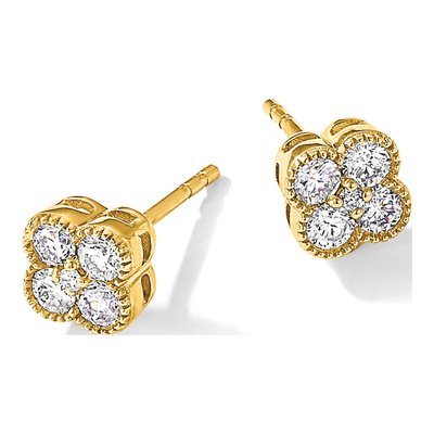 14K Yellow Gold 1/2 ct tw 2.4mm Round Lab-Grown Diamond Floral Stud Earrings – view 8
