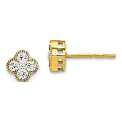 14K Yellow Gold 1/2 ct tw 2.4mm Round Lab-Grown Diamond Floral Stud Earrings