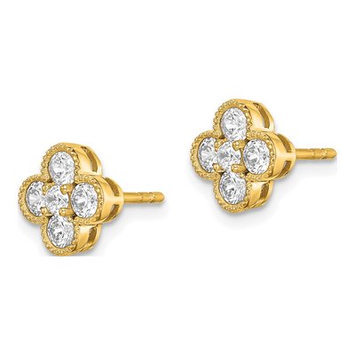 14K Yellow Gold 3/4 ct tw 2.7mm Round Lab-Grown Diamond Floral Stud Earrings – view 3