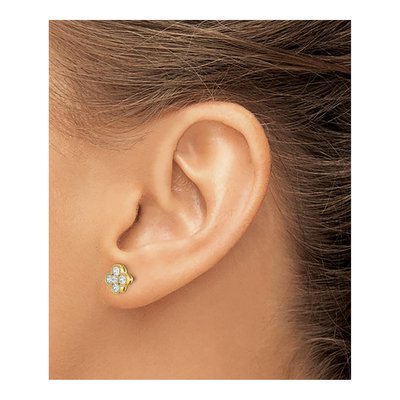 14K Yellow Gold 3/4 ct tw 2.7mm Round Lab-Grown Diamond Floral Stud Earrings – view 4