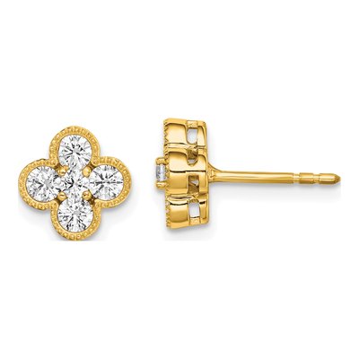 14K Yellow Gold 3/4 ct tw 2.7mm Round Lab-Grown Diamond Floral Stud Earrings