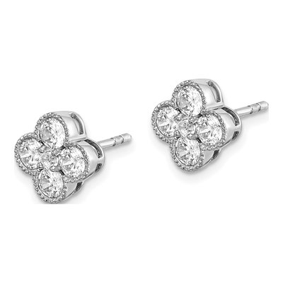 14K White Gold 1 ct tw 3mm Round Lab-Grown Diamond Floral Stud Earrings – view 2