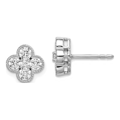 14K White Gold 1 ct tw 3mm Round Lab-Grown Diamond Floral Stud Earrings