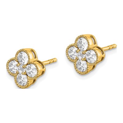 14K Yellow Gold 1 ct tw 3mm Round Lab-Grown Diamond Floral Stud Earrings – view 3